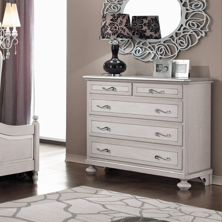 MOBILI 2G -  Cassettiera arte povera 5 cassetti legno shabby tortora grigio 116x51x101 (1475)