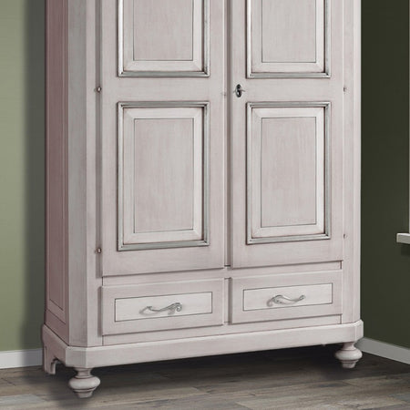 MOBILI 2G - ARMADIO CLASSICO 2 PORTE 2 CASSETTI LEGNO SHABBY TORTORA GRIGIO 135x63X203 (1465)