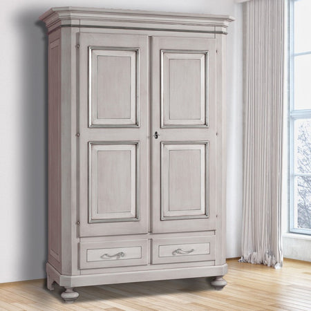 MOBILI 2G - ARMADIO CLASSICO 2 PORTE 2 CASSETTI LEGNO SHABBY TORTORA GRIGIO 135x63X203 (1465)