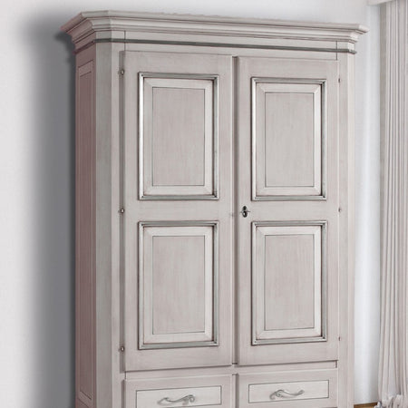 MOBILI 2G - ARMADIO CLASSICO 2 PORTE 2 CASSETTI LEGNO SHABBY TORTORA GRIGIO 135x63X203 (1465)