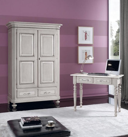 MOBILI 2G - Scrivania arte povera 2 cassetti shabby grigio tortora 105x55x80 (1466)