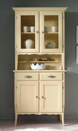 MOBILI 2G - CRISTALLIERA 2 PORTE IN LEGNO SHABBY AVORIO L.98.P.51 H.213