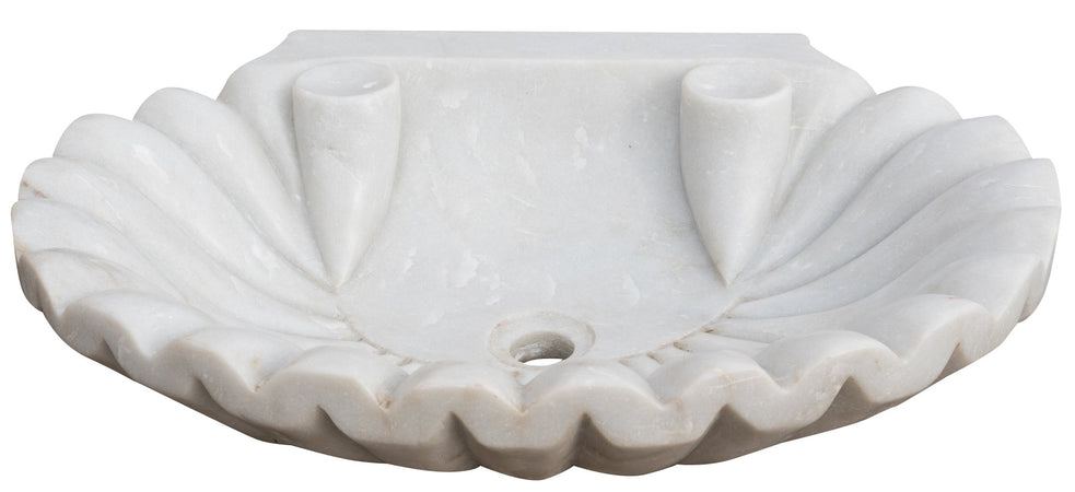 Biscottini Lavandino a Conchiglia Biscottini Marmo Bianco Artigianale 64x50x12 con Scarico