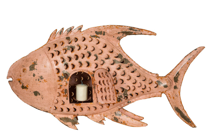 Biscottini Pesce porta candela in ferro dipinto a mano Originale lanterna forma Offerta