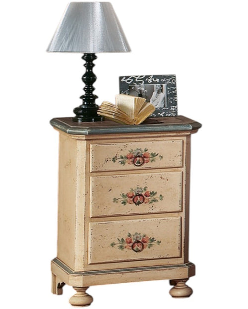MOBILI 2G -  Comodino arte povera 3 cassetti legno shabby avorio antico azzurro 50x38x66 (1440)