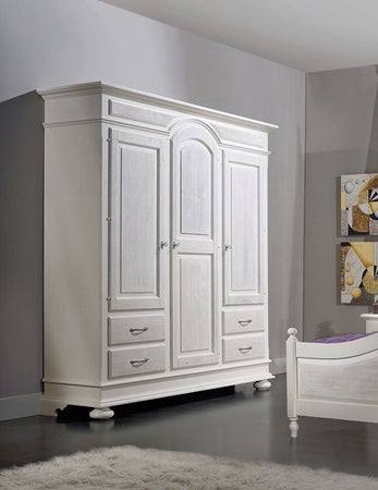 ARMADIO 3 PORTE 4 CASSETTI LEGNO SHABBY BIANCO 184X60X223 (2206)