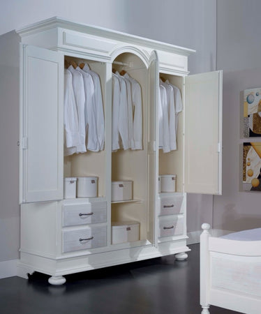 ARMADIO 3 PORTE 4 CASSETTI LEGNO SHABBY BIANCO 184X60X223 (2206)