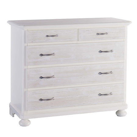 MOBILI 2G - COMO 5 CASSETTI IN LEGNO BIANCO SPAZZOLATO L.118 P.52 H.99 (2214)