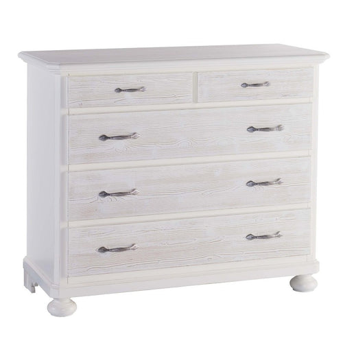 MOBILI 2G - COMO 5 CASSETTI IN LEGNO BIANCO SPAZZOLATO L.118 P.52 H.99 (2214)