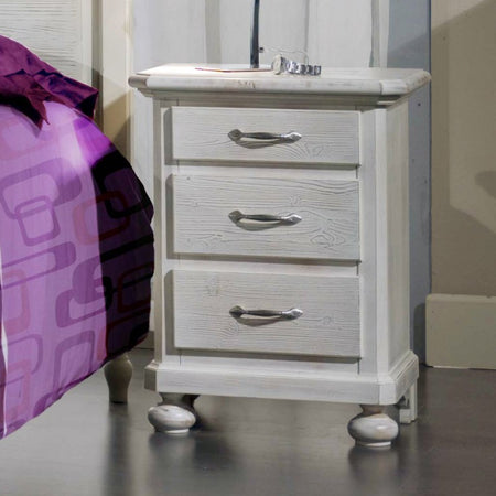 MOBILI 2G -  Comodino 3 cassetti legno shabby bianco spazzolato 50x38x66 (2215)