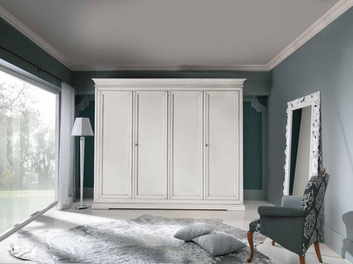 MOBILI 2G - ARMADIO IN LEGNO CLASSICO 4 ANTE SHABBY BIANCO 300X68X255