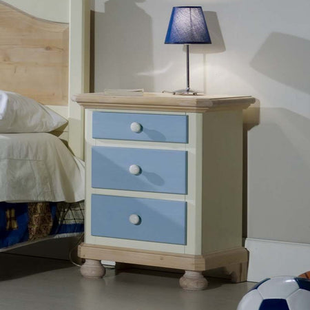MOBILI 2G -  Comodino arte povera 3 cassetti legno shabby azzurro miele 50x38x65 (2211)