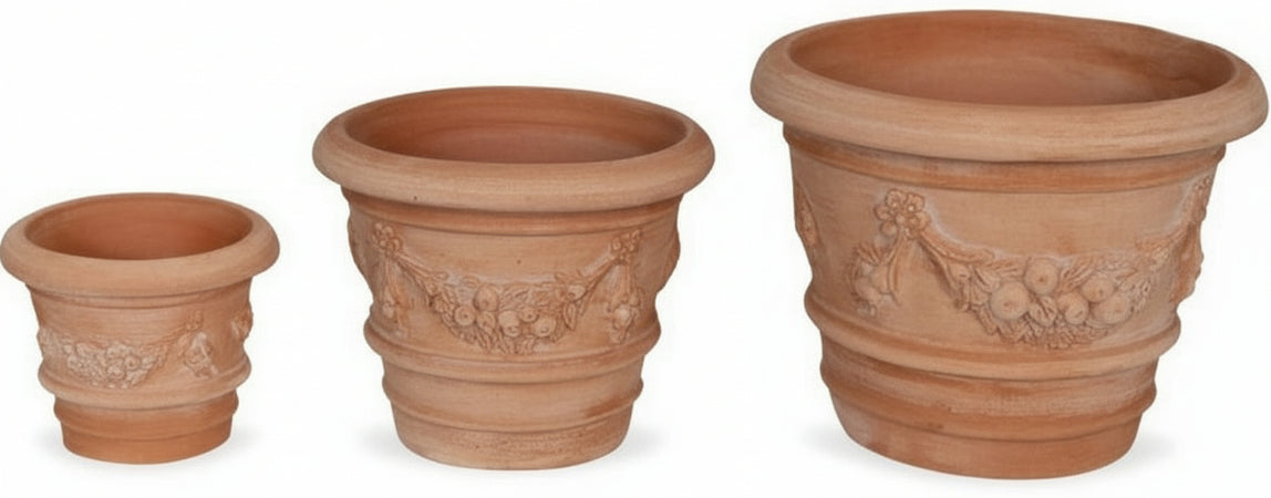 Biscottini Set 3 Vasi ceste ciotole in Terracotta 100% Made in Italy interamente Lavorata a Mano