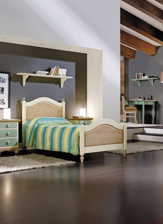 MOBILI 2G - LETTO SINGOLO ARTE POVERA LEGNO SHABBY VERDE E MIELE 98x212x111 (2230)