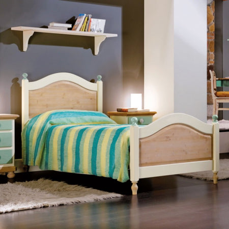 MOBILI 2G - LETTO SINGOLO ARTE POVERA LEGNO SHABBY VERDE E MIELE 98x212x111 (2230)