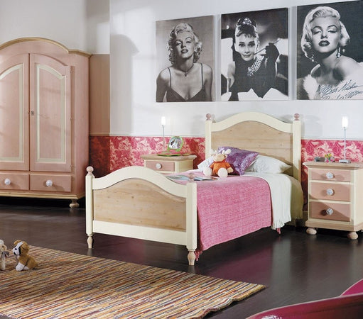 MOBILI 2G - LETTO SINGOLO ARTE POVERA LEGNO SHABBY ROSA E MIELE 98x212x111 (2228)