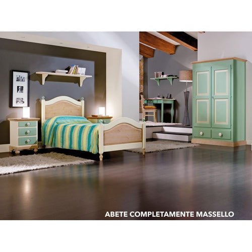 MOBILI 2G - CAMERETTA DA LETTO COMPLETA LEGNO MASSELLO SHABBY VERDE MIELE