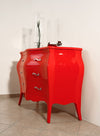 Cassettiera sagomata 3 cassetti legno laccato rosso lucido 105x42X85