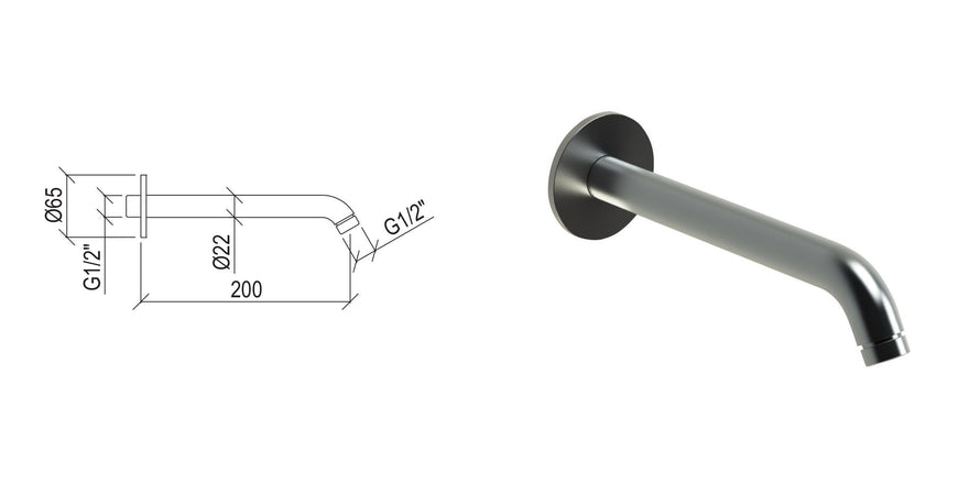 Braccio doccia a parete lungo 20 cm in acciaio inox 316L con connessione G1/2” di Tubico Tevere