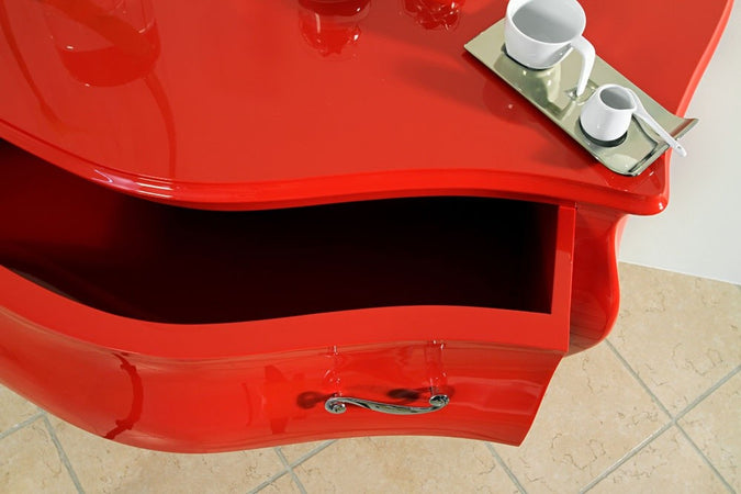 Cassettiera sagomata 3 cassetti legno laccato rosso lucido 105x42X85