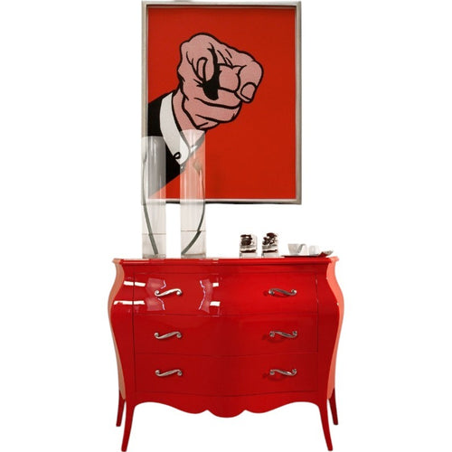 Cassettiera sagomata 3 cassetti legno laccato rosso lucido 105x42X85