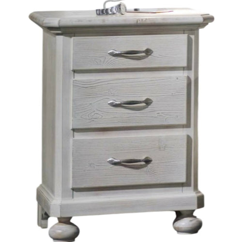 MOBILI 2G -  Comodino 3 cassetti legno shabby bianco spazzolato 50x38x66 (2215)