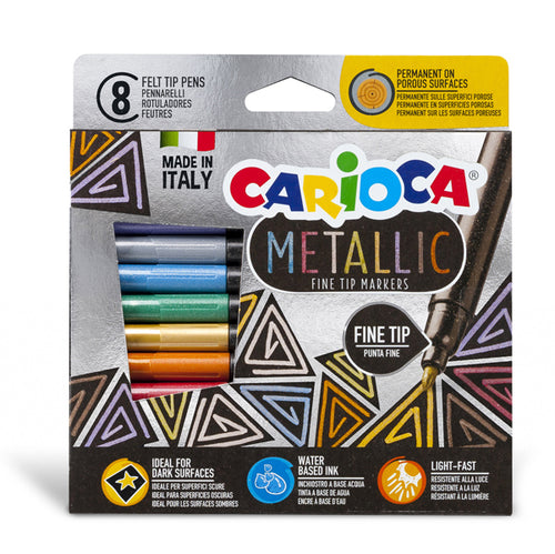 Scatola 8 Metallic Pennarelli Punta Fine Colori Assortiti Carioca