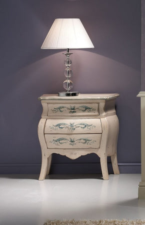 MOBILI 2G - Comodino Bombato shabby Legno avorio decori floreali 62x32x65 (1369)