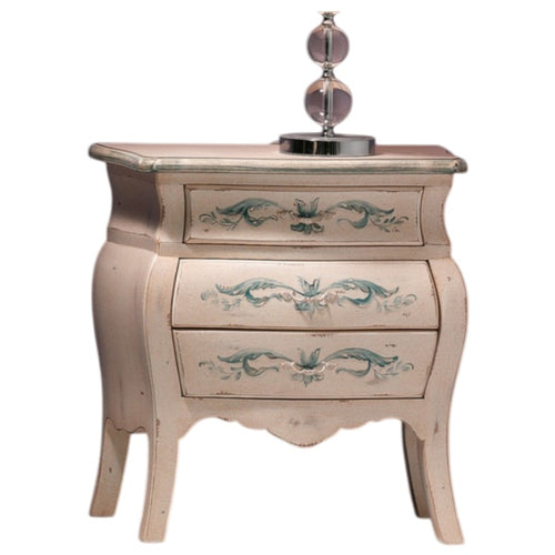 MOBILI 2G - Comodino Bombato shabby Legno avorio decori floreali 62x32x65 (1369)