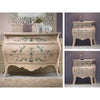 MOBILI 2G - Gruppo 1 comò 2 comodini Bombato shabby Legno avorio decori floreali (1369) (1368)
