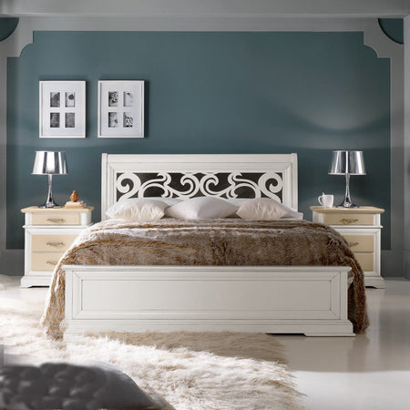 MOBILI 2G - COMODINO 3 CASSETTI  LACCATO BIANCO-AVORIO- BICOLORE MISURE L.57 P.38 H.66 (3001)