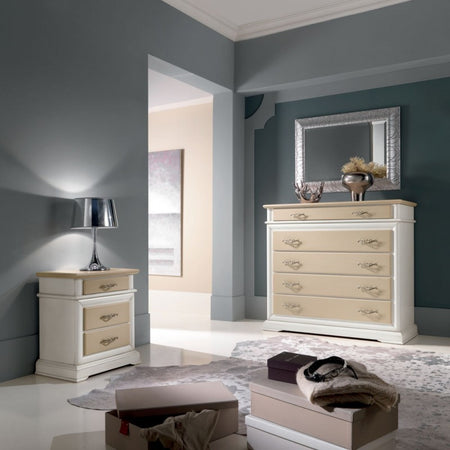 MOBILI 2G - COMODINO 3 CASSETTI  LACCATO BIANCO-AVORIO- BICOLORE MISURE L.57 P.38 H.66 (3001)