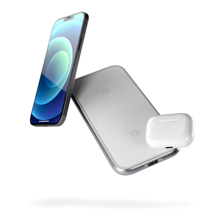ZENS ZEDC10W/00 Caricabatterie per dispositivi mobili Auricolare, Smartphone Bianco AC Carica wireless Ricarica rapida Interno (Zens Aluminium Series Dual Ladeger?t W)