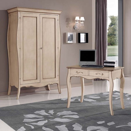 MOBILI 2G - ARMADIO 2 ANTE LEGNO SHABBY AVORIO ANTICATO E TORTORA 127x64x212 (1462)