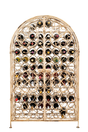 Biscottini Mobile cantina in ferro battuto pieno finitura bianca anticata Portabottiglie