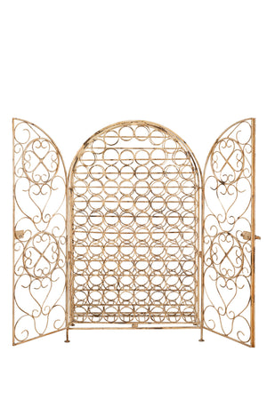 Biscottini Mobile cantina in ferro battuto pieno finitura bianca anticata Portabottiglie