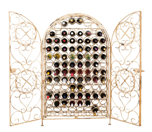 Biscottini Mobile cantina in ferro battuto pieno finitura bianca anticata Portabottiglie