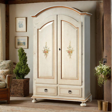 MOBILI 2G - ARMADIO ARTE POVERA 2 ANTE LEGNO SHABBY BIANCO E OCRA 125X61X200 (1312)