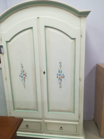 Armadio shabby 2 porte legno bianco anticato filo verde 125x61x200
