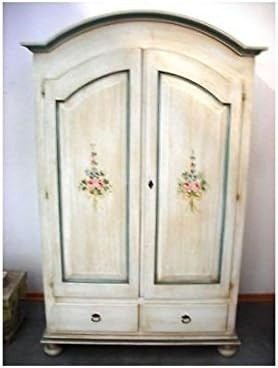 Armadio shabby 2 porte legno bianco anticato filo verde 125x61x200