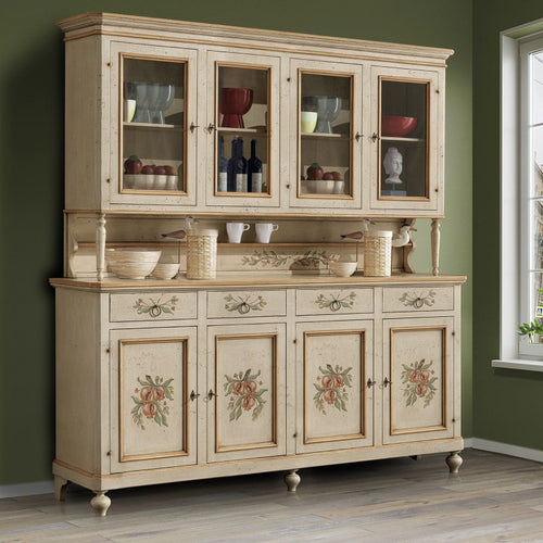 cristalliera legno shabby avorio ocra 4 porte 198x50x227 (1620+1621)