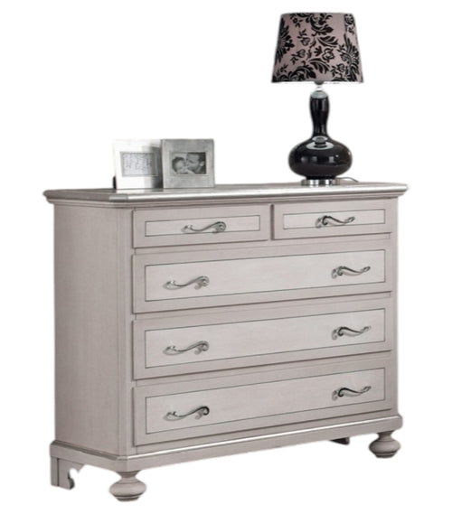MOBILI 2G -  Cassettiera arte povera 5 cassetti legno shabby tortora grigio 116x51x101 (1475)