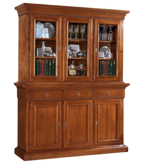 MOBILI 2G - CRISTALLIERA 3 PORTE IN LEGNO NOCE ARTE POVERA 190x50x228 (604+605)