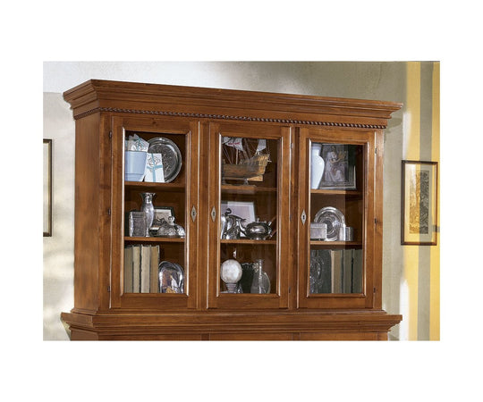 MOBILI 2G - CRISTALLIERA 3 PORTE IN LEGNO NOCE ARTE POVERA 190x50x228 (604+605)