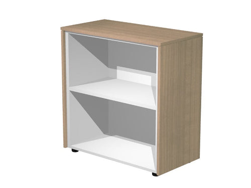 Mobile basso da ufficio su piedi fissi con piani interni e struttura in legno cm. 82,8x43x81,4h