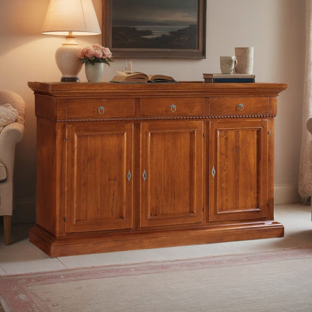 MOBILI 2G - CREDENZA 3 PORTE IN LEGNO NOCE ARTE POVERA 190x50x111 (604)