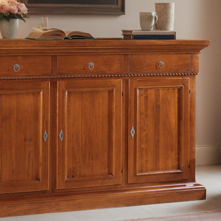 MOBILI 2G - CREDENZA 3 PORTE IN LEGNO NOCE ARTE POVERA 190x50x111 (604)
