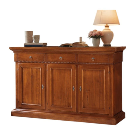 MOBILI 2G - CREDENZA 3 PORTE IN LEGNO NOCE ARTE POVERA 190x50x111 (604)