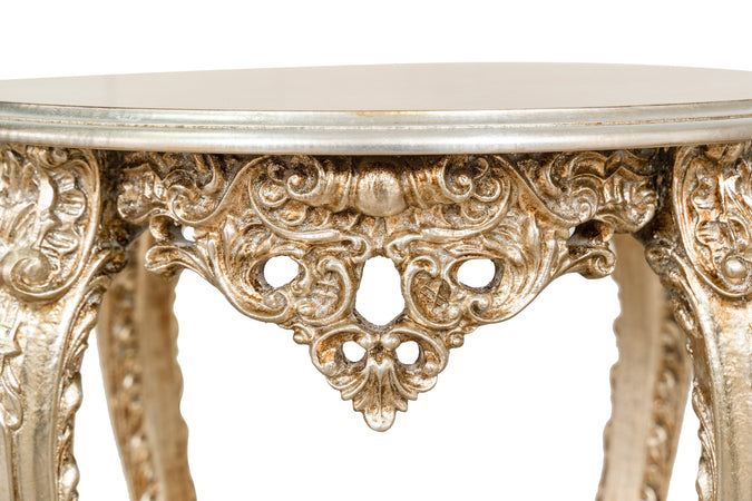 Biscottini Biscottini Tavolo Panchetto Rotondo Legno Foglia Argento D59xH78 Design Firenze