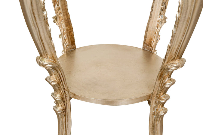 Biscottini Biscottini Tavolo Panchetto Rotondo Legno Foglia Argento D59xH78 Design Firenze